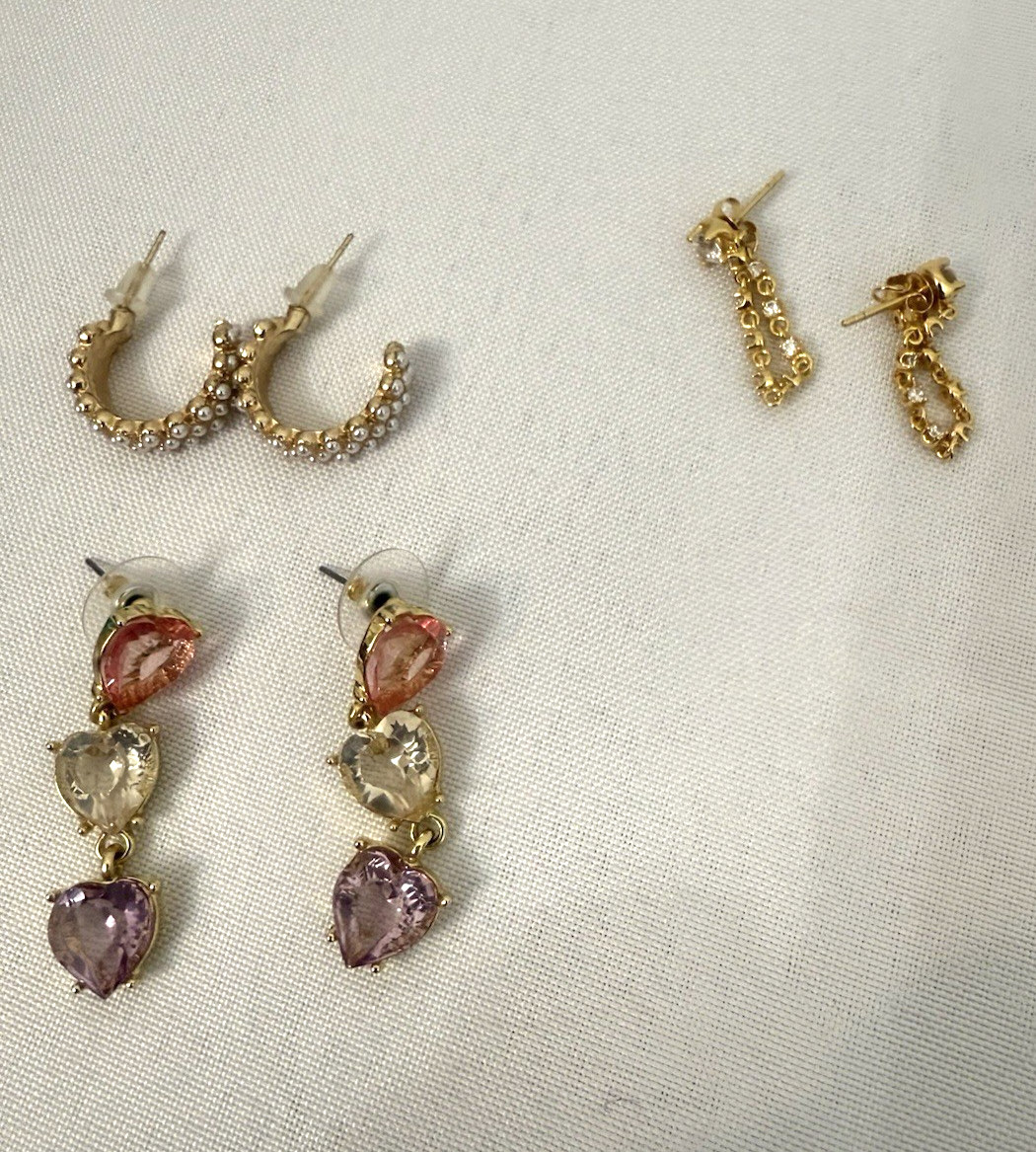 34 Pairs Gold Tone Pierced Earrings Various Styles Sizes