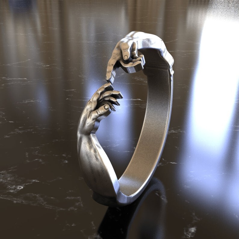Hand Of God Adam Ring – 925 Sterling Silver – Genesis Creation – Adjustable