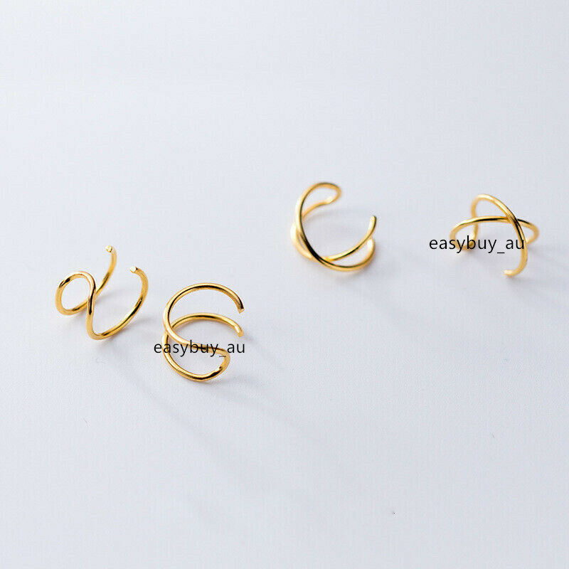 1 Pair REAL S925 Sterling Silver Ear Cuff Earring Cartilage No Pierce Minimalist