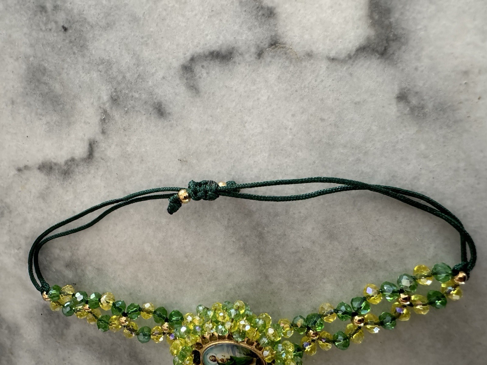 San Judas Tadeo Green Beaded Handmade Adjustable Bracelet Made In Mexico New