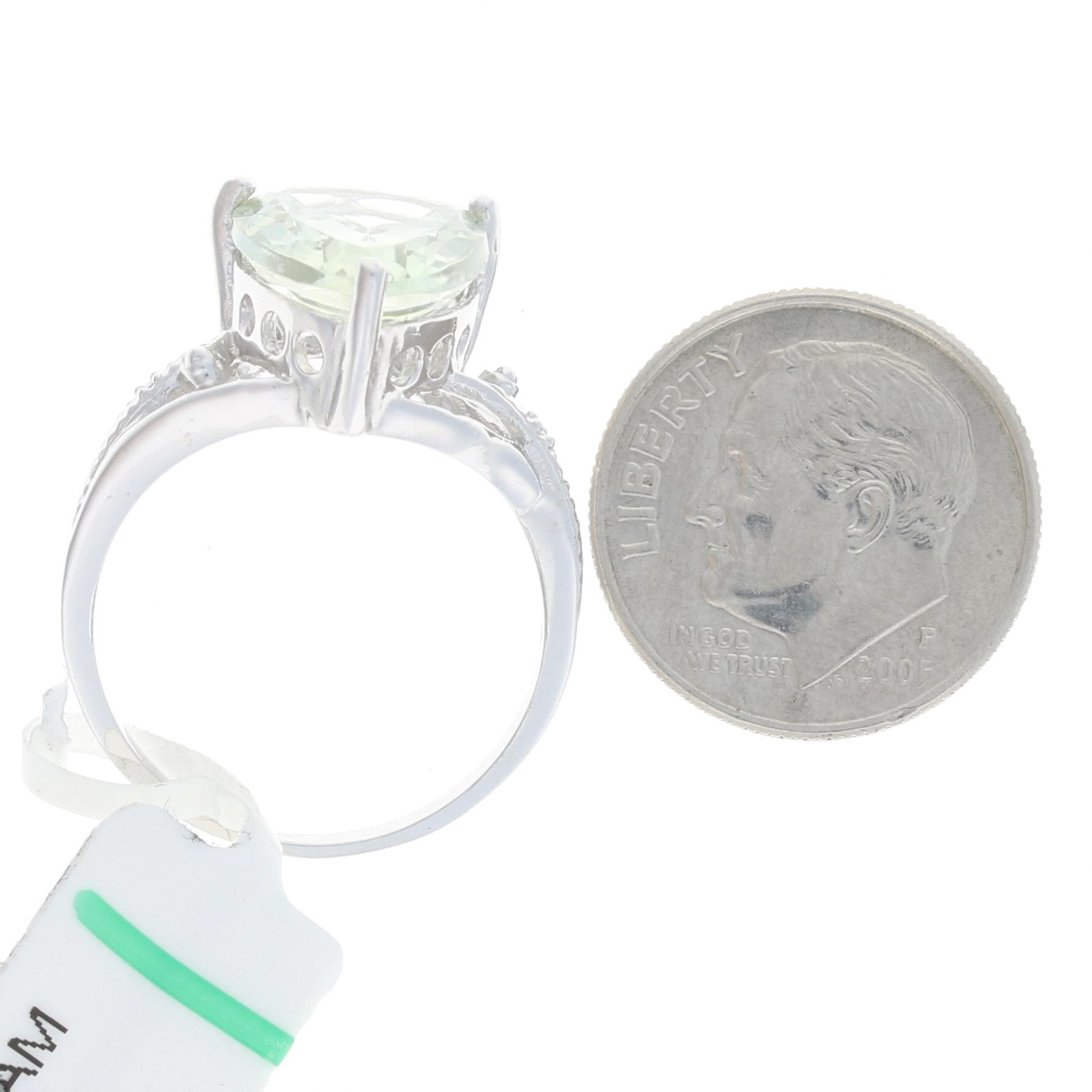 NEW Green Amethyst & Diamond Ring – Sterling Silver Women’s