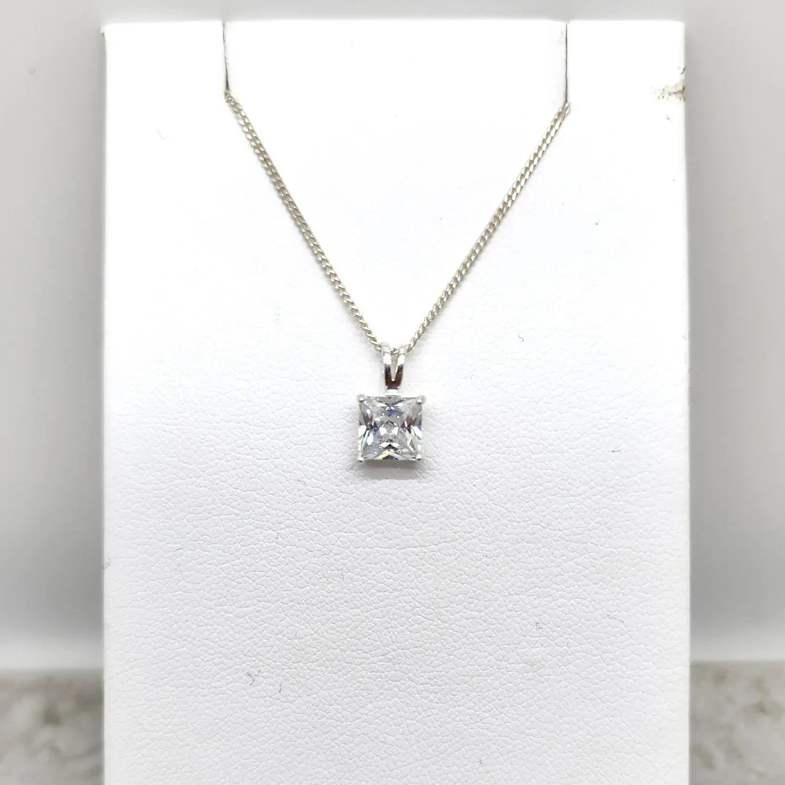 16.85 Ct Natural Brazilian Princess Cut White Zircon Pendant 925 Silver Gemstone