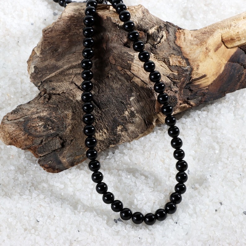 A+++ Black Onyx Smooth Round Gemstone Beads Handmade Men & Women Necklaces 18”