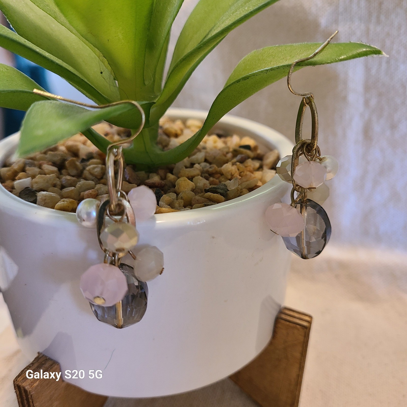 Beaded Dangle Earrings Pink Gray White Gold Tone Drop Earrings Women