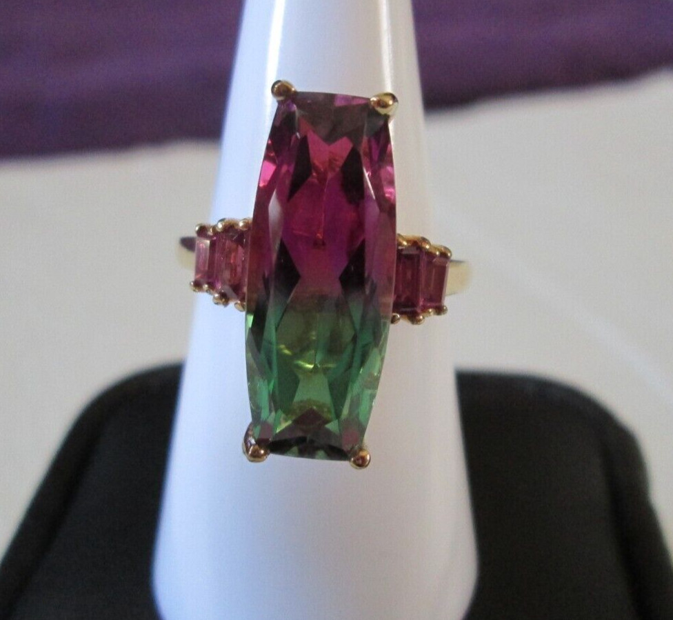 Watermelon Quartz and Garnet Vemeil YG over Sterling Silver (Sz 9) 9.25 cts
