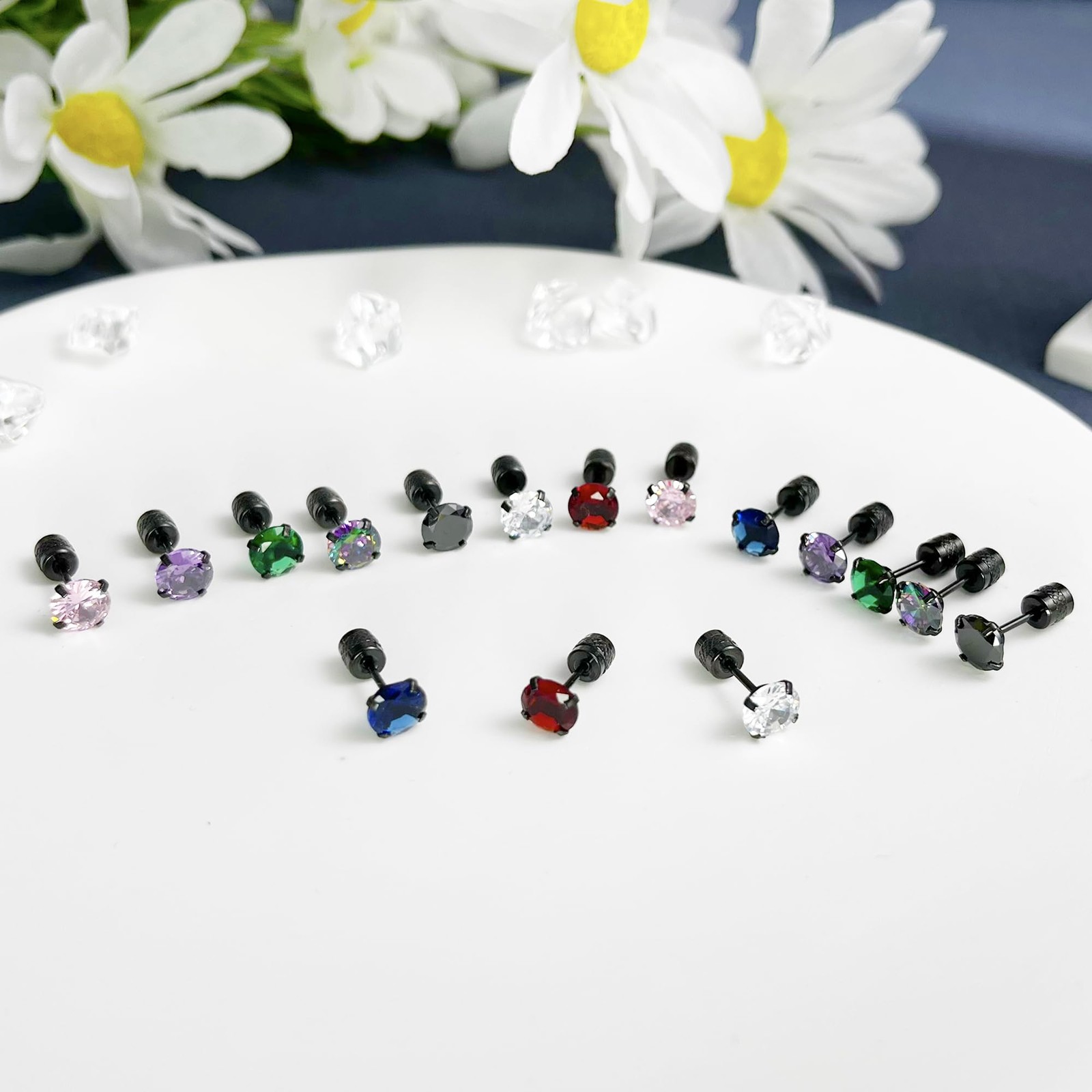 8Pairs Screw Back Stud Earrings Surgical Stainless Steel Stud Earrings for Wo…