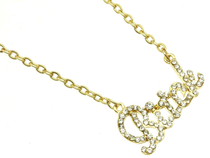 Urban Hip Hop Gold 16″ Necklace with petite Crystal Bling BITCH Pendant
