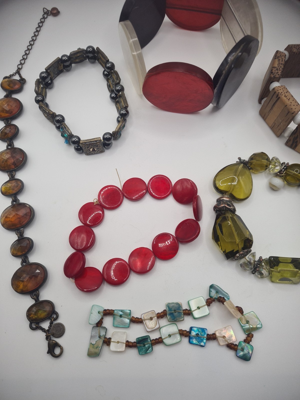Mixed Costume Jewellery Bracelets Stretch Clasp Beads Wood Metal Plastic Glass