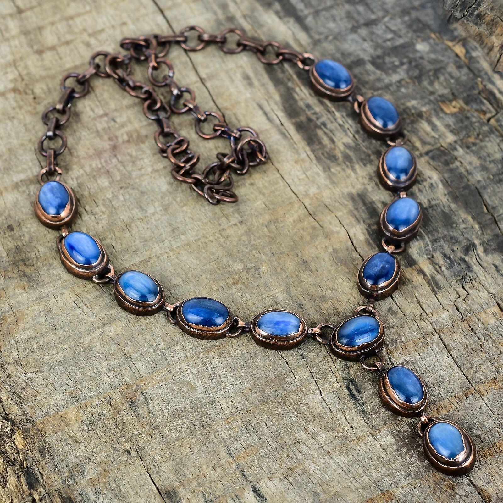 Valentines Deal Natural Kyanite Copper Chain Electroformed Anniversary Necklace