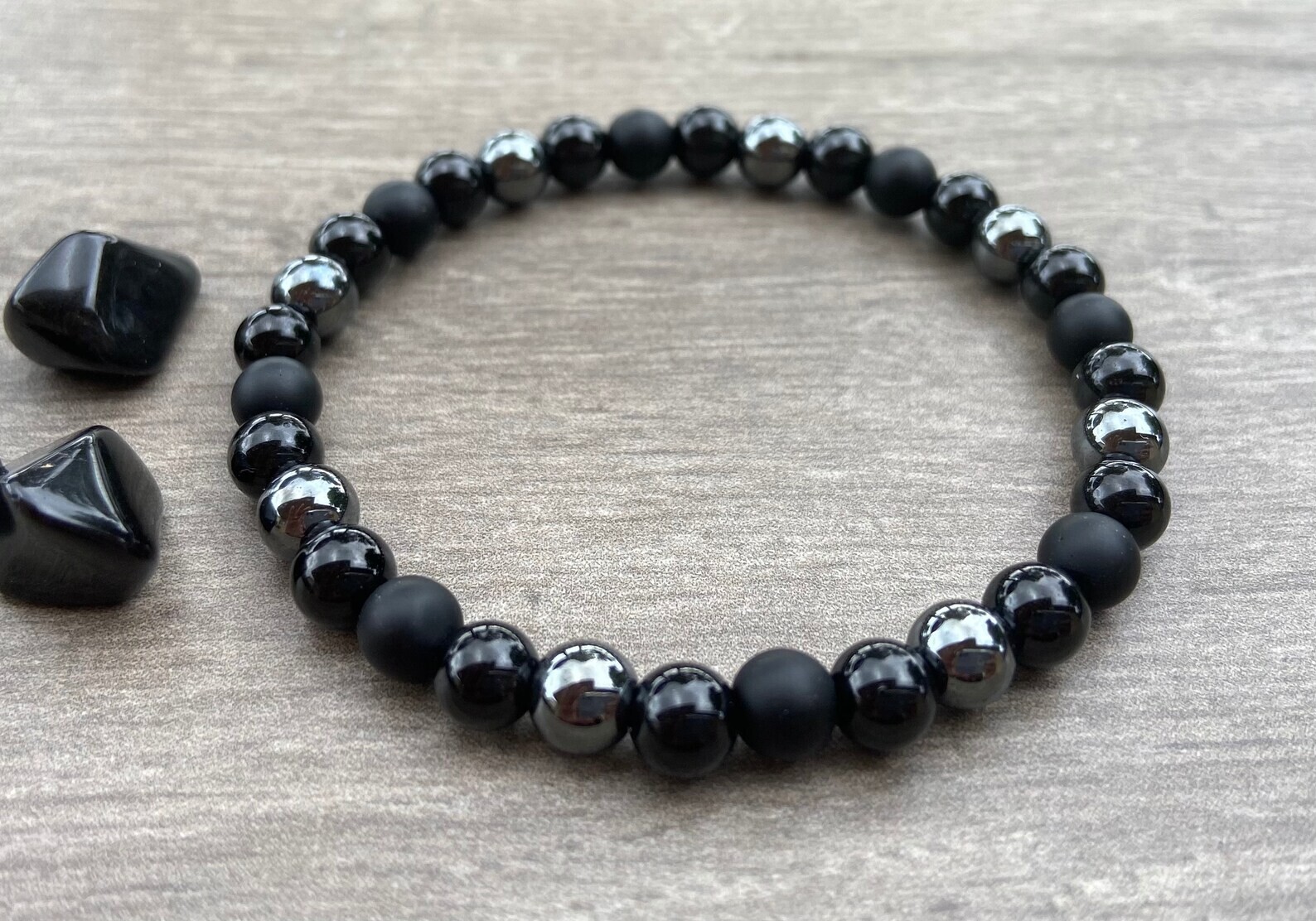 6mm Triple Protection Bracelet Black Tourmaline Gold Sheen Obsidian Black Onyx