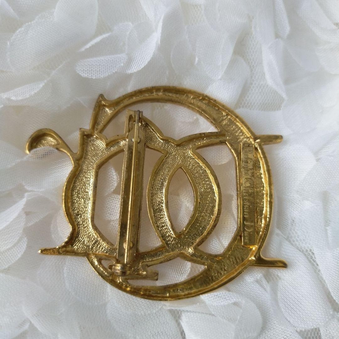 Authentic Christian Dior Vintage Logo Motif Brooch Gold Tone Plated CD