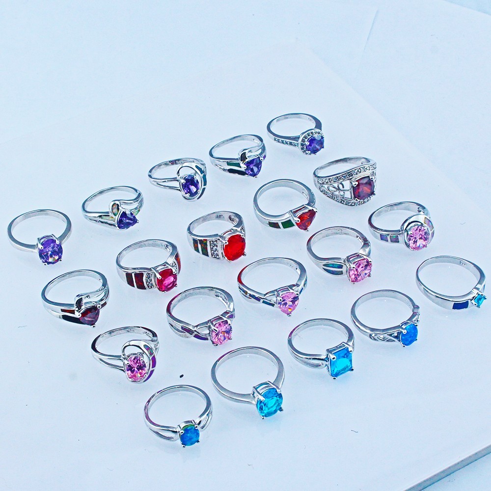 20PCS Wholesale Lots Mixed Jewelry Silver Fire Opal Ring A040