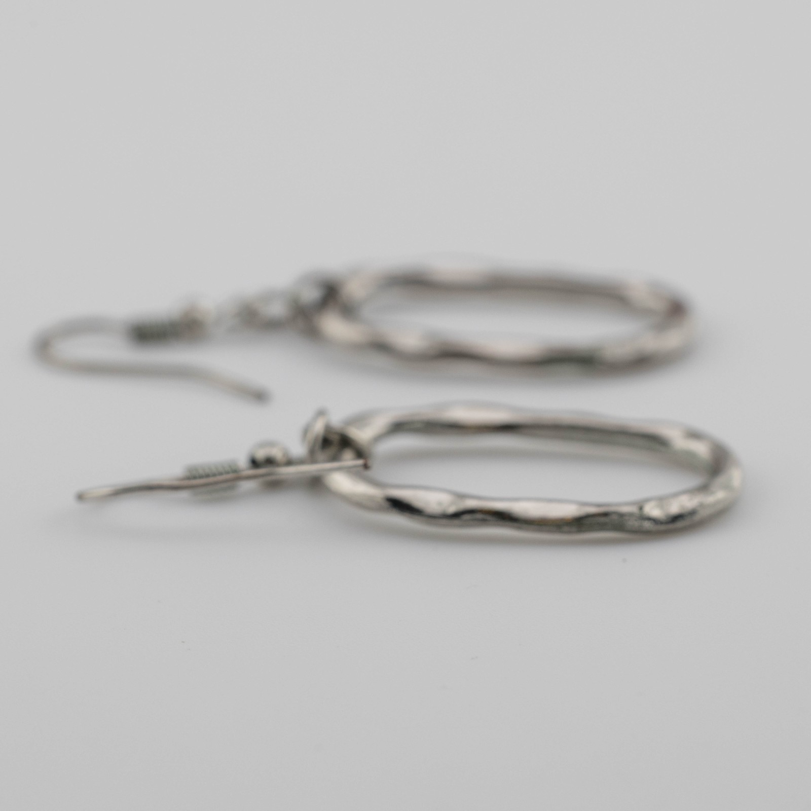 Hammered Oval Hoop Earrings Organic Elongated Drop Dangle Boho
