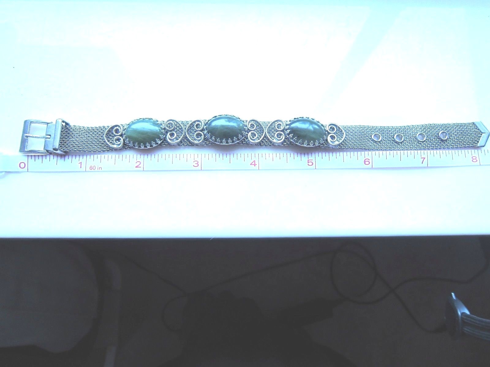 Silver Mesh Adjustable Bracelet w/ 3 “Jade like” stones