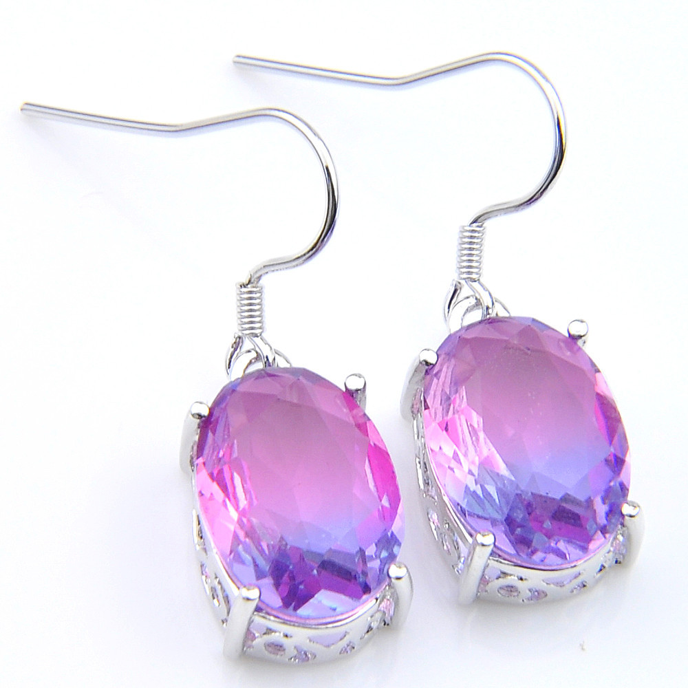 2 pcs 1 Lot Purple Bi Colored Tourmaline Gemstone Silver Pendant Earrings Set