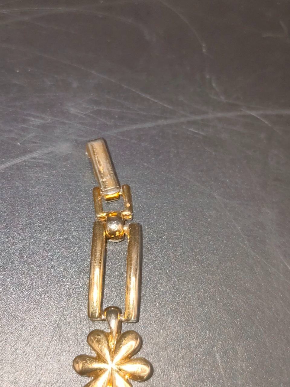 Gold-Tone Floral Crystal Link Bracelet Vintage Style Elegant 18 cm