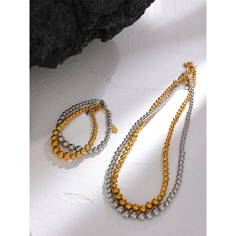 Stainless Steel Bead Bracelet 18K PVD Gold Silver Chain Minimalist Unisex Gift