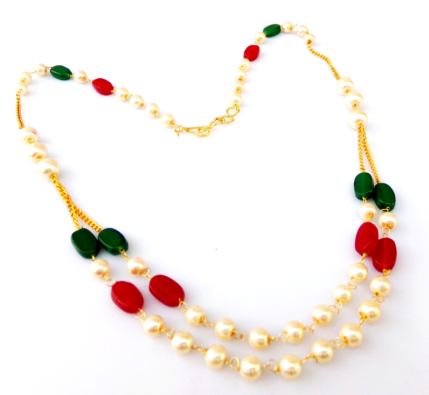 Indian Bollywood Gold Plated Pearls Mala Bridal Necklace Earrings Jewelry Set