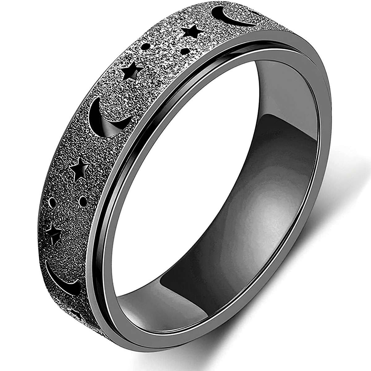 Sun Moon Spinner Fidget Ring Stainless Steel Stress Anxiety Relief Band Jewelry