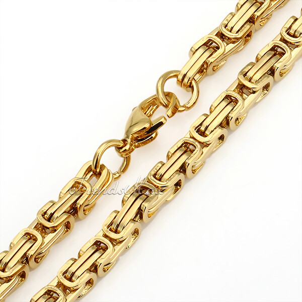 5mm Mens Byzantine Box Link Chain Stainless Steel Necklace Silver/Gold Plated
