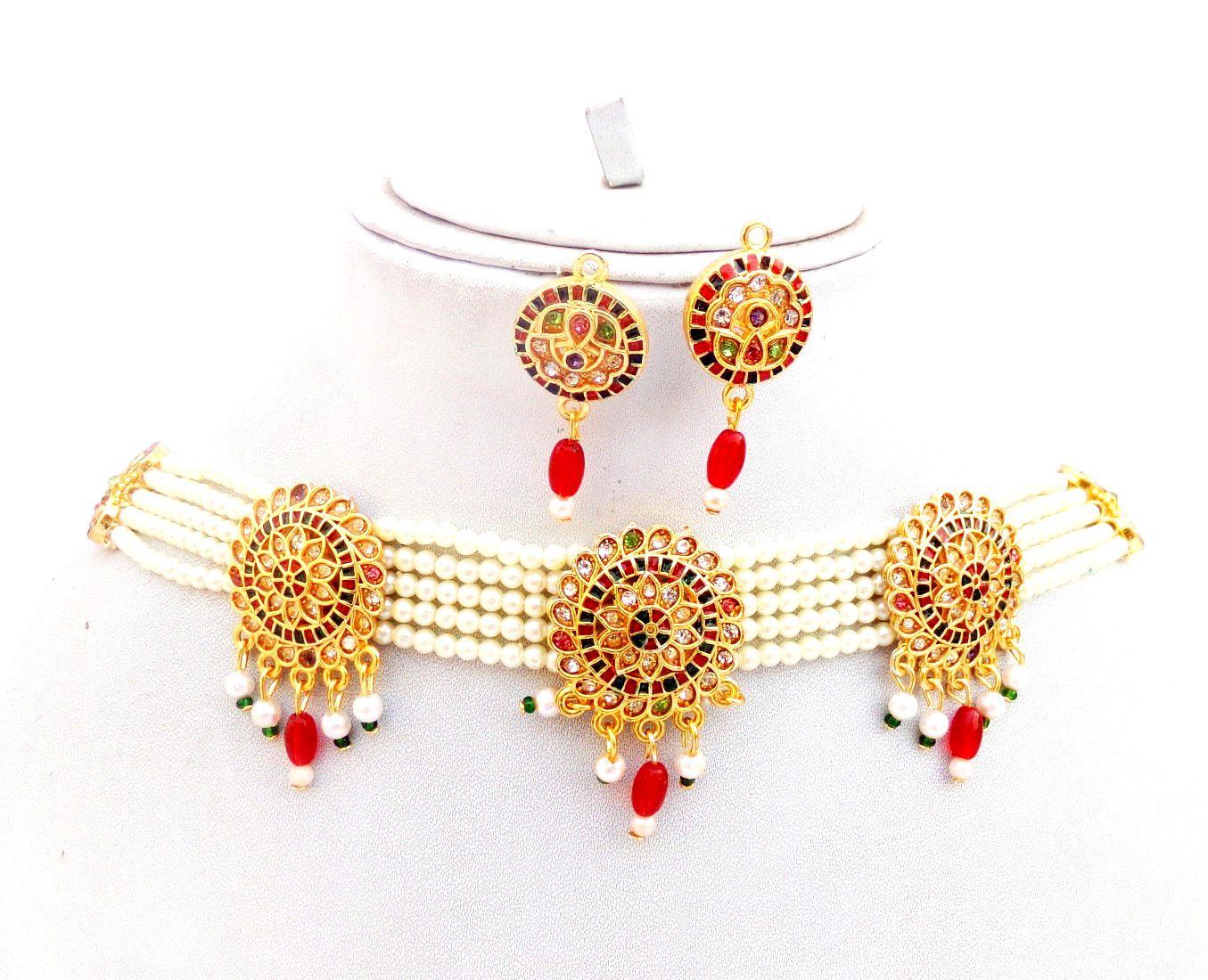 Indian Bollywood Gold Plated Kundan Choker Bridal Necklace Earrings Jewelry Set