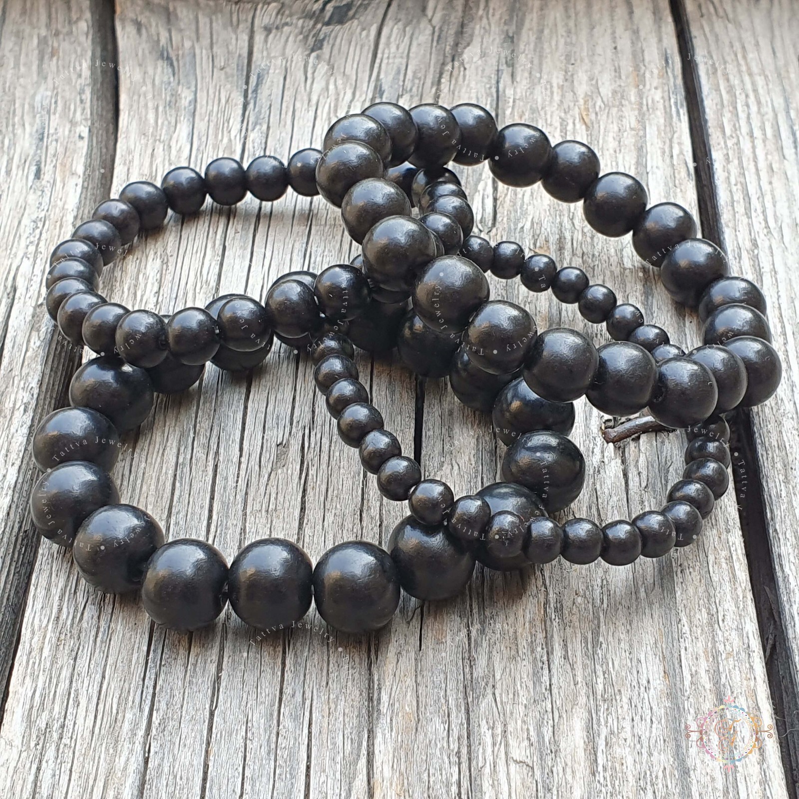 Polished Ebony Wood Bracelet, Karungali Bracelet, Handmade Bracelet, Yoga Gifts