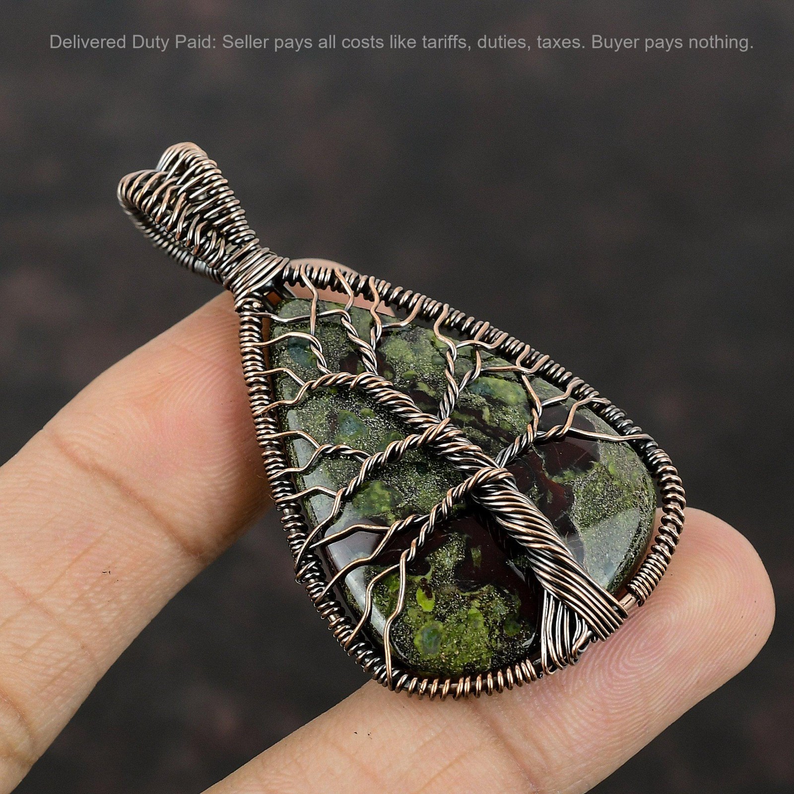 Dragon Bloodstone Gemstone Boho Wire Wrapped Tree Of Life Pendant Jewelry Copper