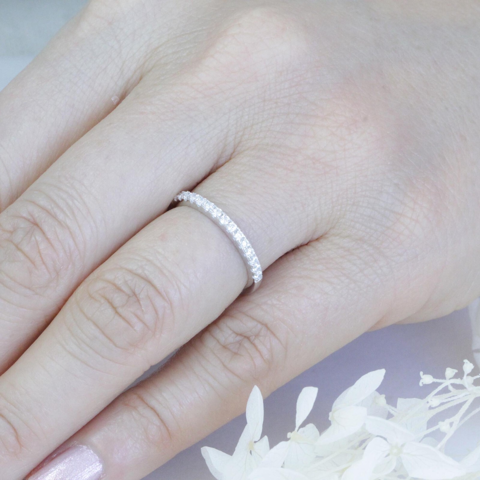 1.8mm CZ Wedding Band 925 Sterling Silver Half Eternity Ring Guard 2.5-15 S6699