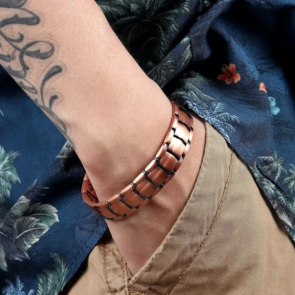 Men Bracelet Magnetic Therapy Arthritis Pain Relief Healing Pure Copper Bangle