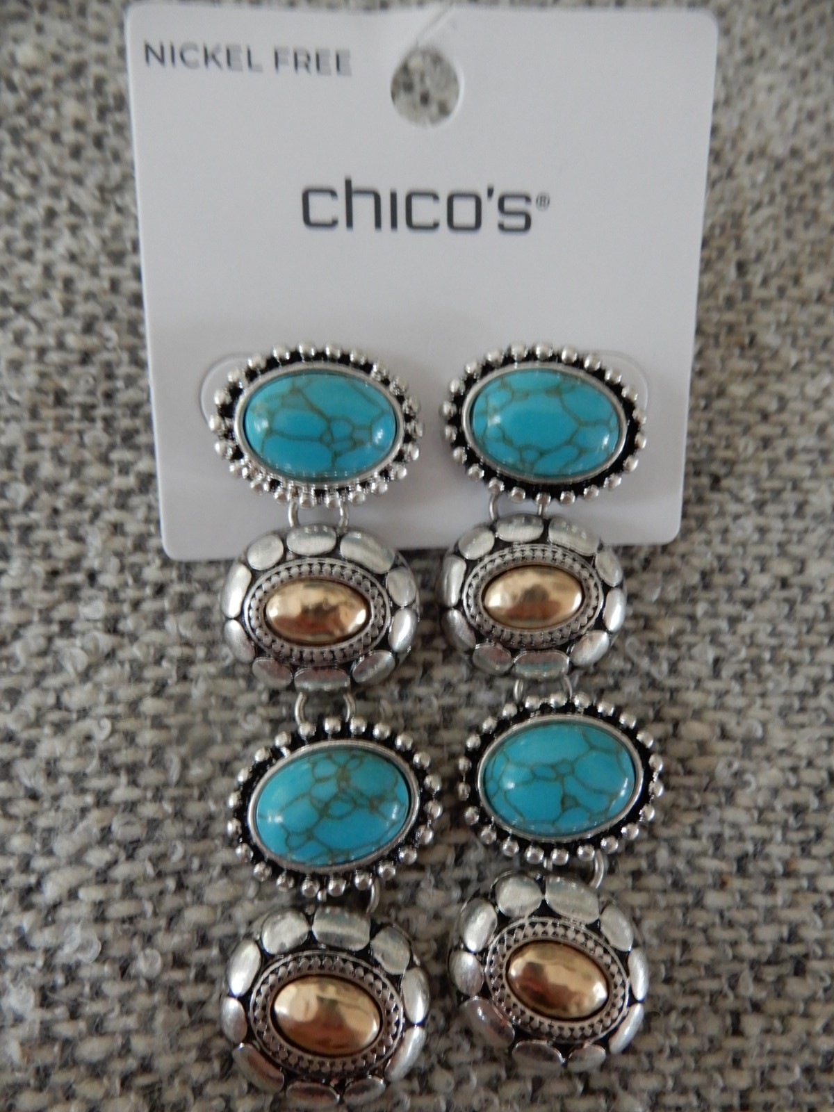 NWT Chico’s Turquoise Mixed Metal Linear Earrings