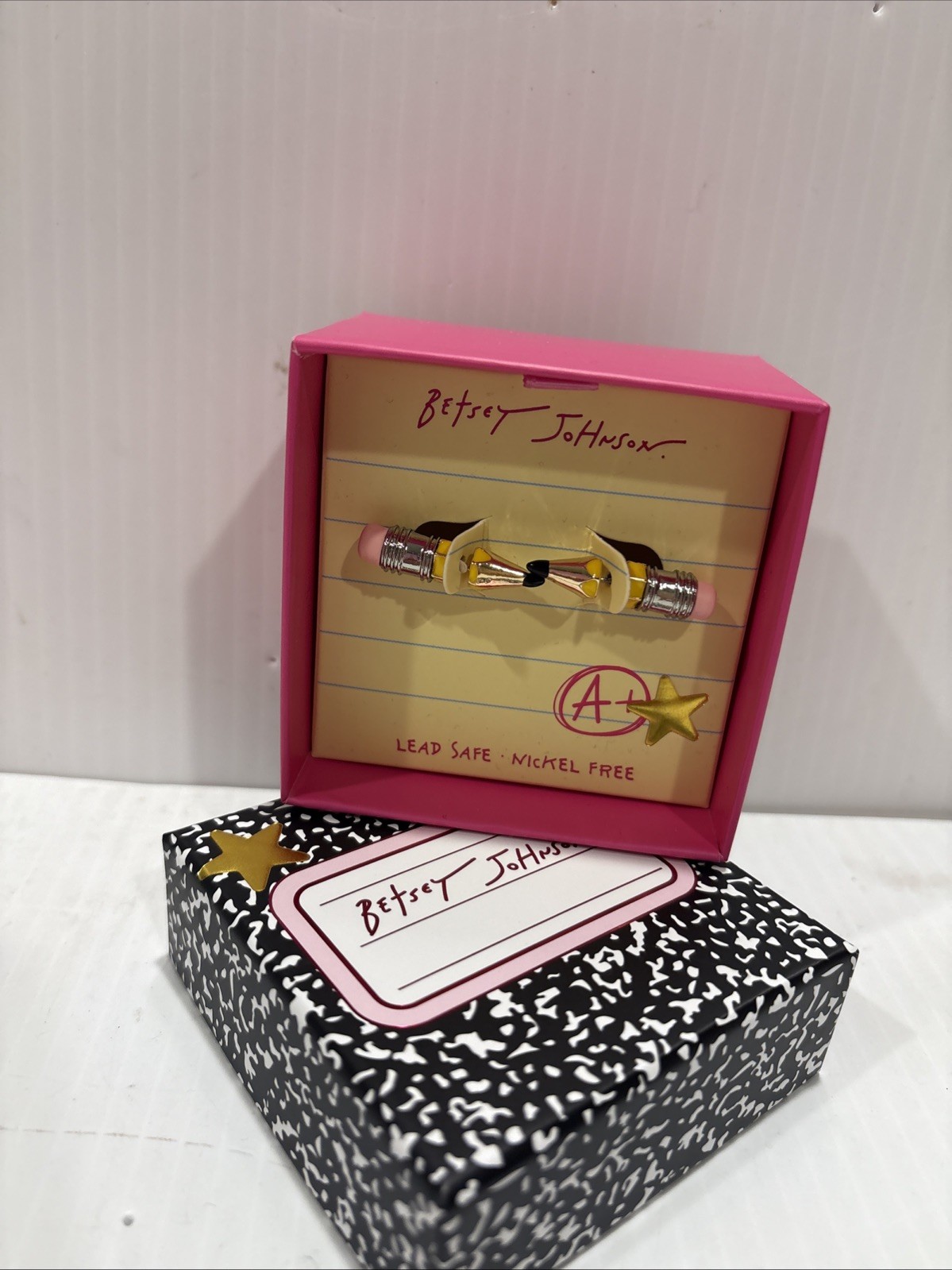 Betsey Johnson Silver Tone & Yellow Enamel Pencil Front Back Stud Earrings NWT