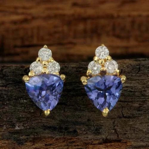 2 Ct Trillion Simulated Tanzanite Women’s Stud Earrings 14K Yellow Gold Plated