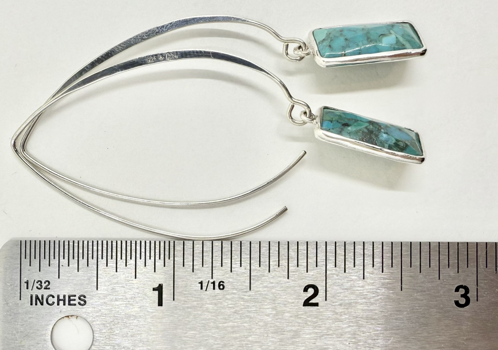SILPADA W3379 STERLING 925 COMPRESSED TURQUOISE OASIS THREADER EARRINGS (T580)