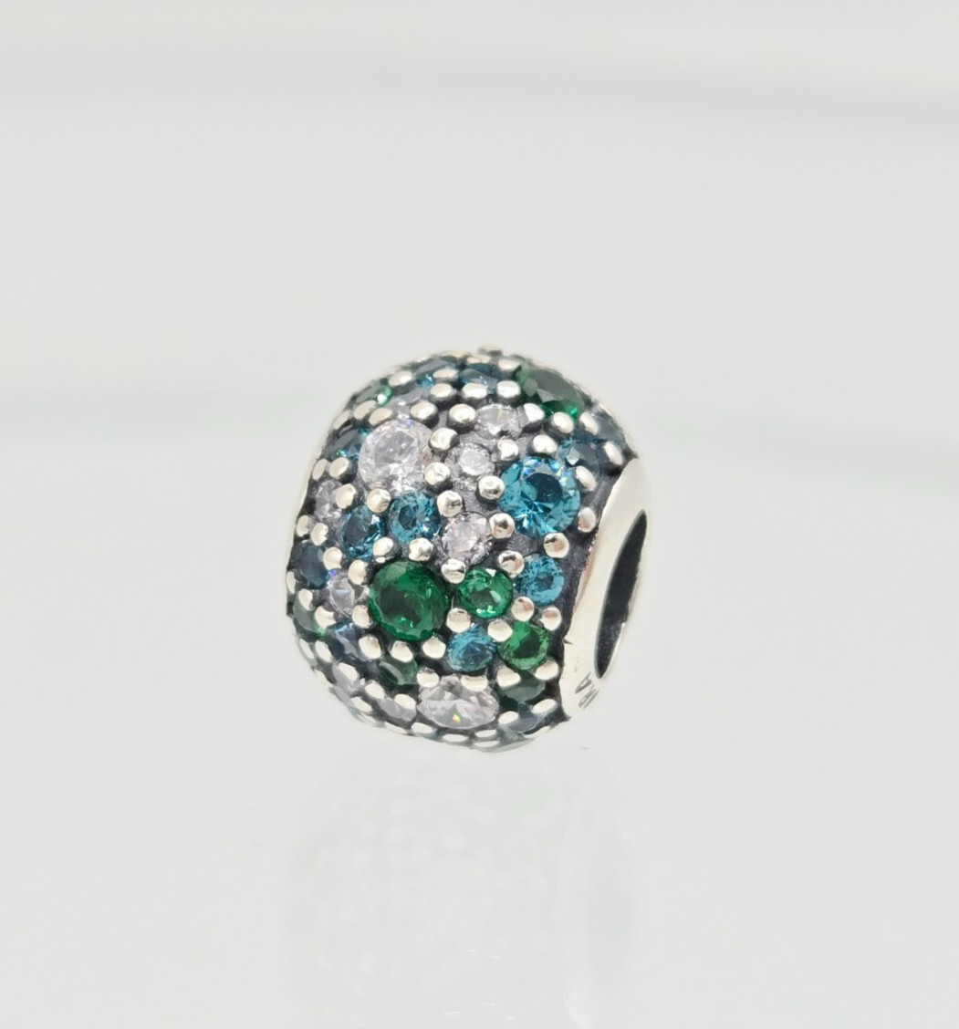 Authentic Pandora GREEN Ocean Mosaic Pave Silver Moment cz Charm