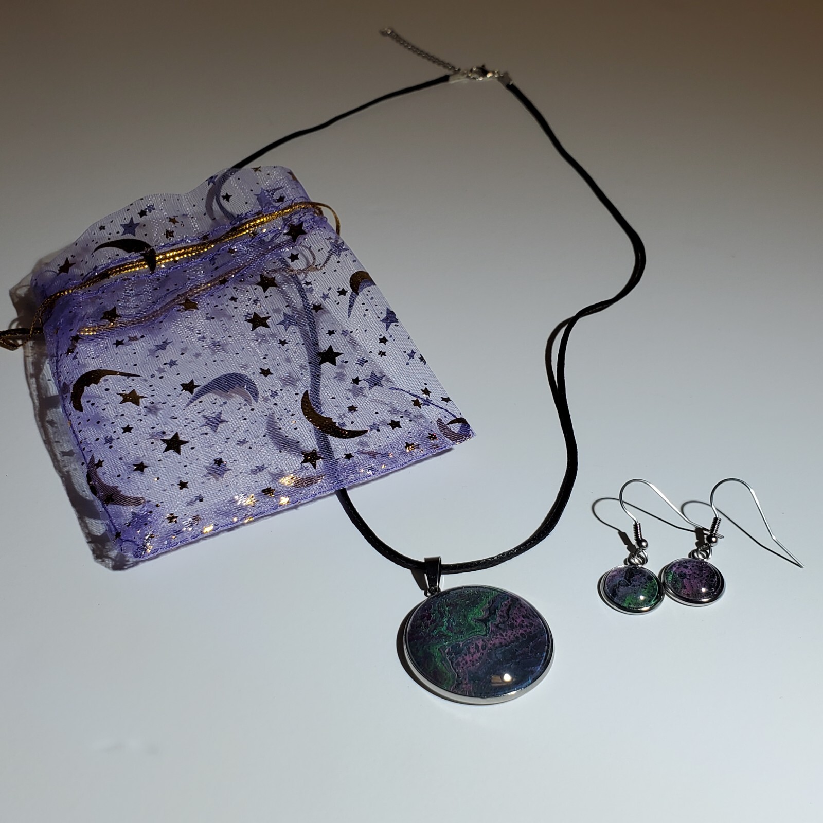Necklace and Earrings Set, Acrylic Paint Pour Painting Jewelry, A14