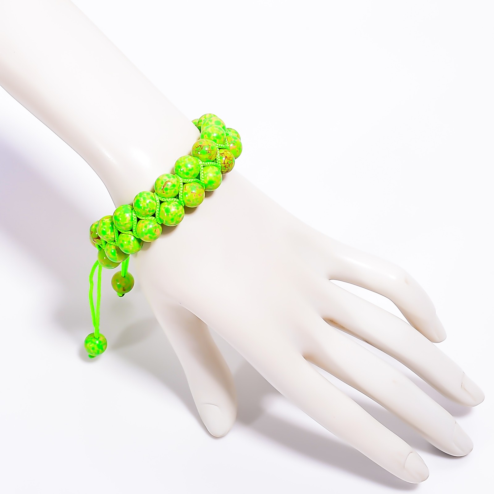 Green Copper Turquoise Round 8 mm Beads 7-10″ Adst Macrame Thread Bracelet BB-39