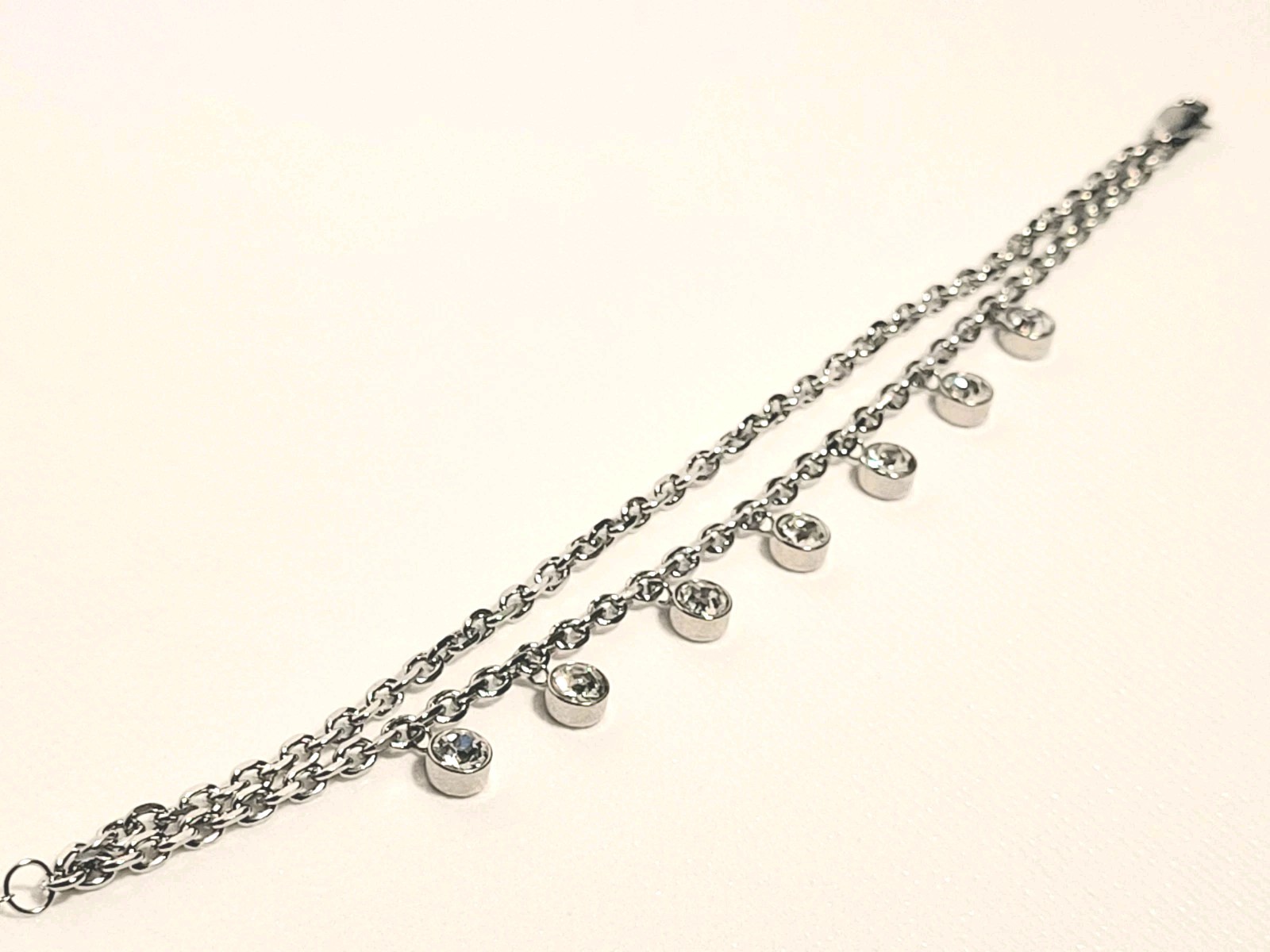 Fossil Stainless Steel Women’s Bracelet Adjustable 6.5″-7.5″ Crystal Silver Tone