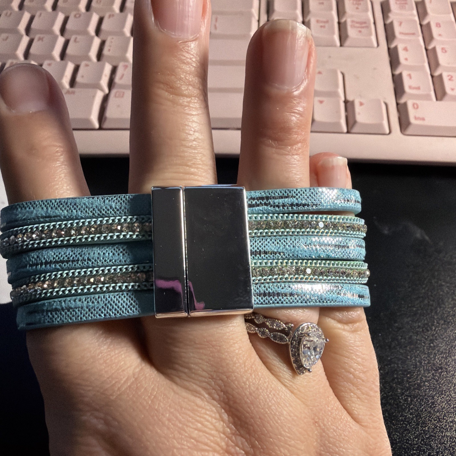 Ryze Magnetic Closure Cuff Multi Leather Beaded Bracelet