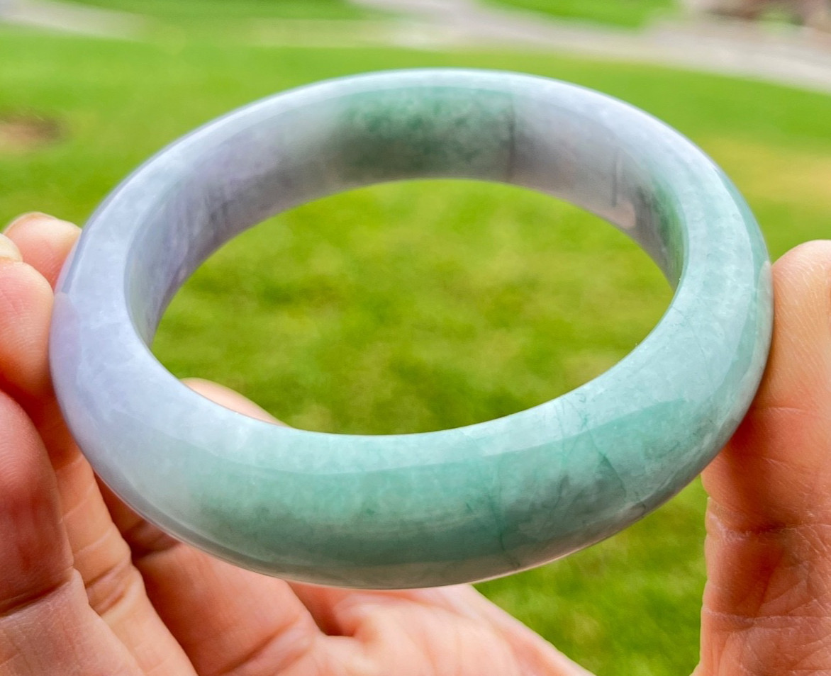 Natural Grade A Burmese Jadeite Bangle 52.7mm Lavender & Green – Unique Piece