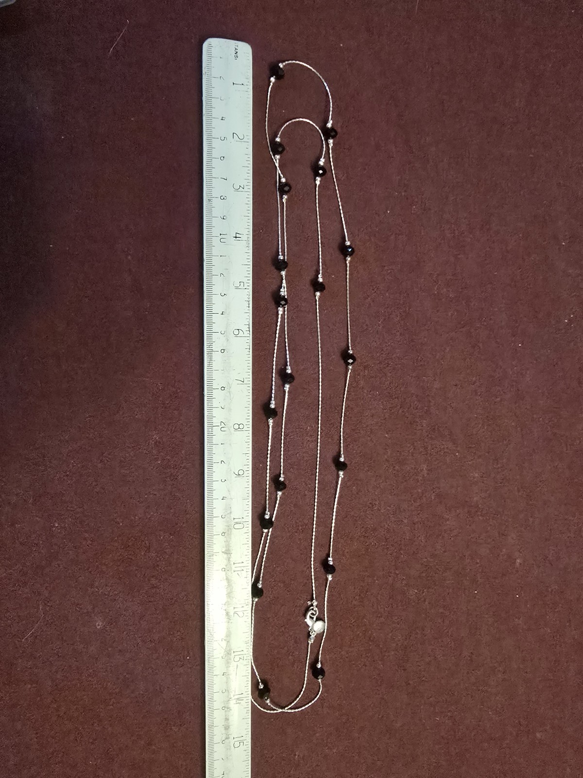 Alfani Long Necklace Sliver toned Black Stones 30 inch