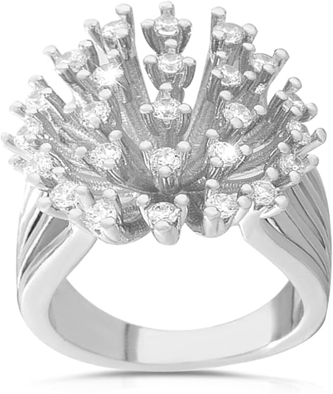 925 Sterling Silver Super Shiny Starburst Cluster Dandelion “Diamond” Ring w/ CZ