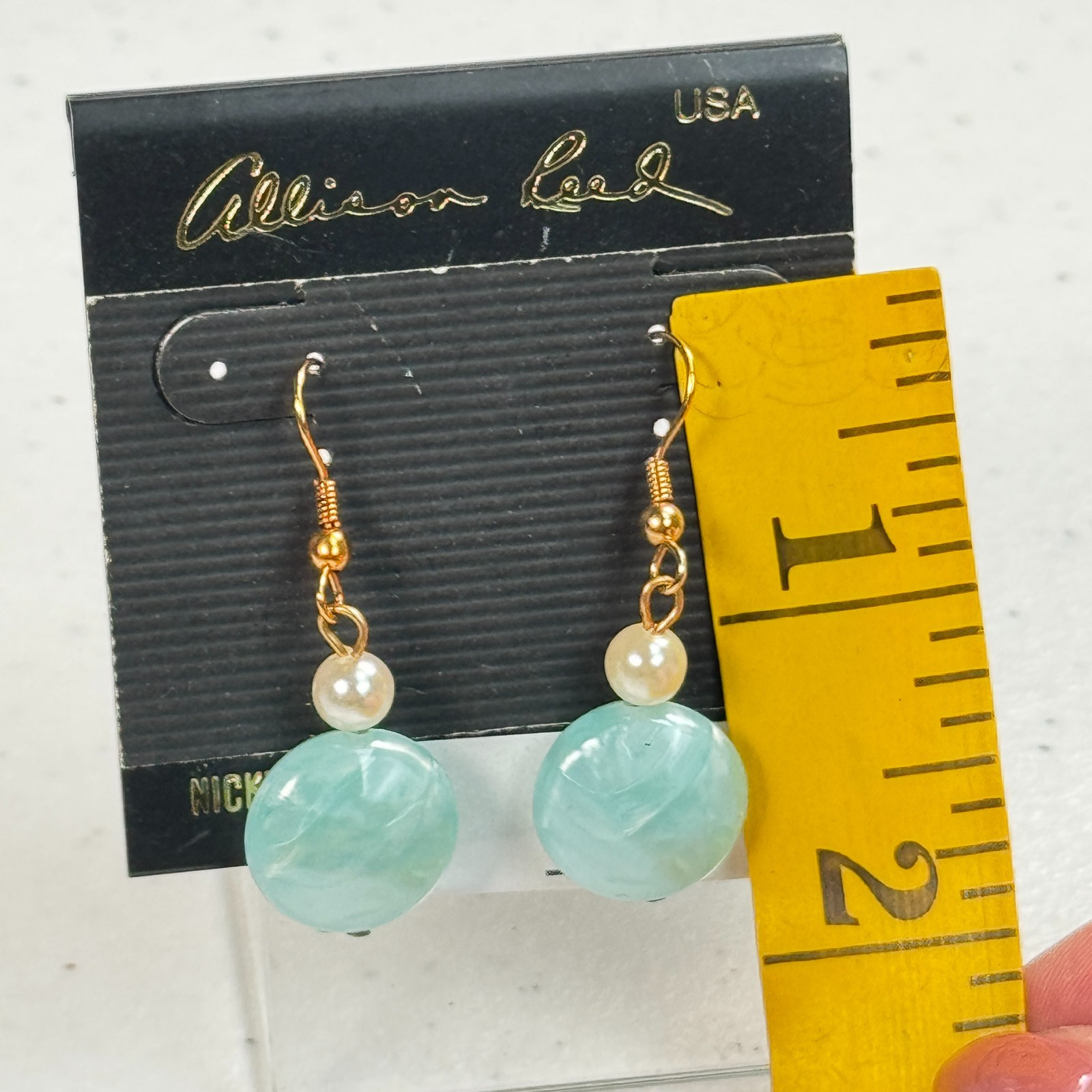 Vintage Pierced Earrings Allison Reed aqua Swirl Bead Faux Pearl Dangle USA