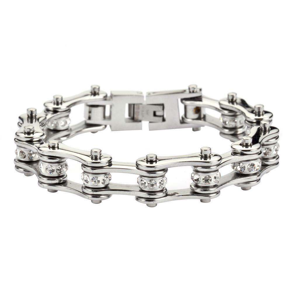 Stainless Steel Motorcycle Bike Chain Bling Tennis Bracelet 53