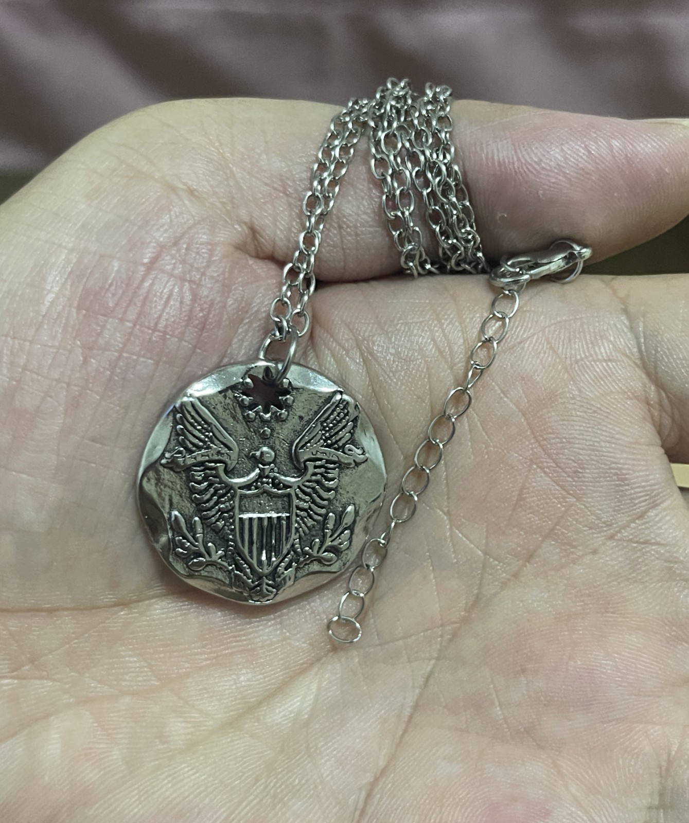 925 Sterling Silver American Eagle Liberty Coin Pendant Men US Great Seal Charm