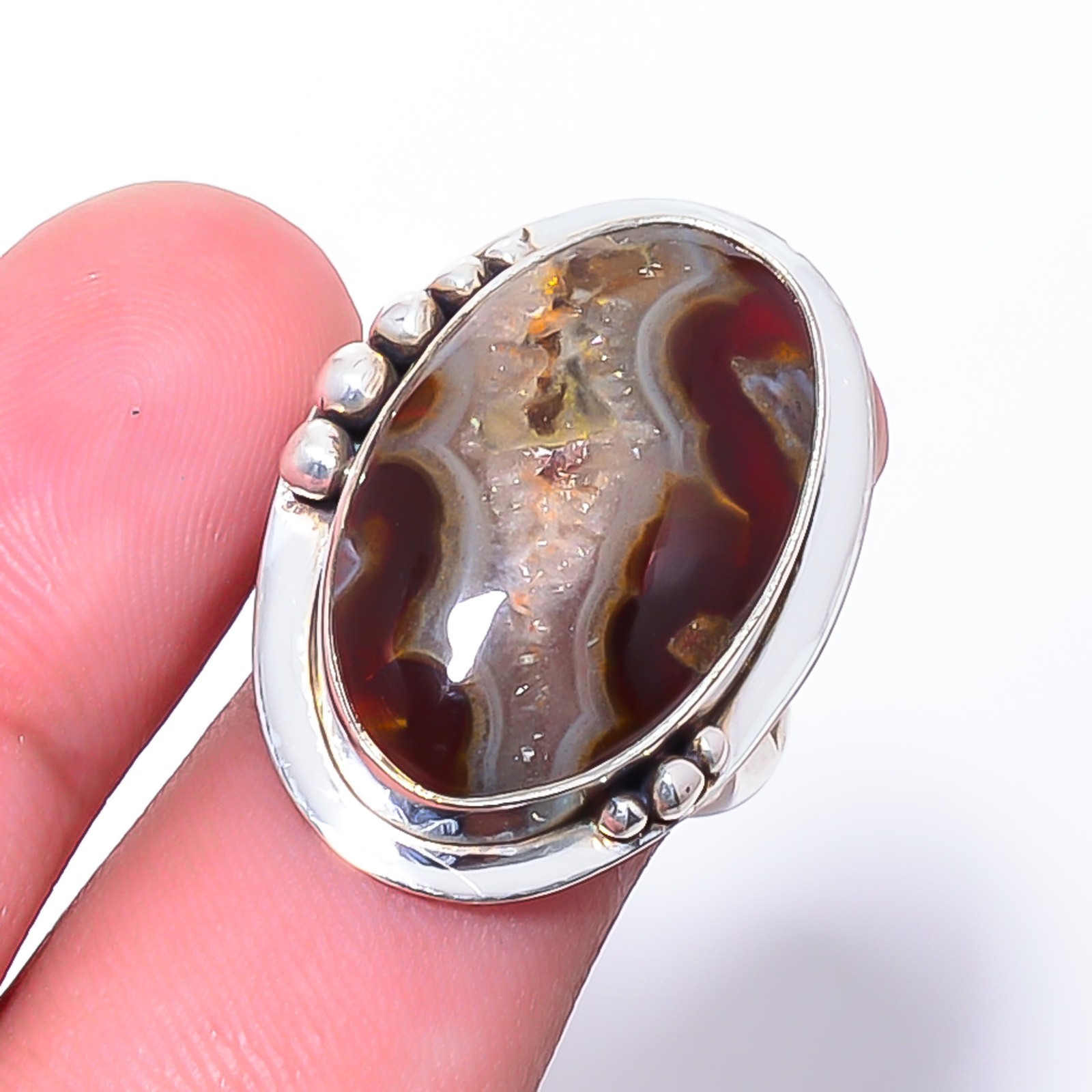 Seam Agate – Morocco Gemstone 925 Sterling Silver Jewelry Ring s.6 Sku32