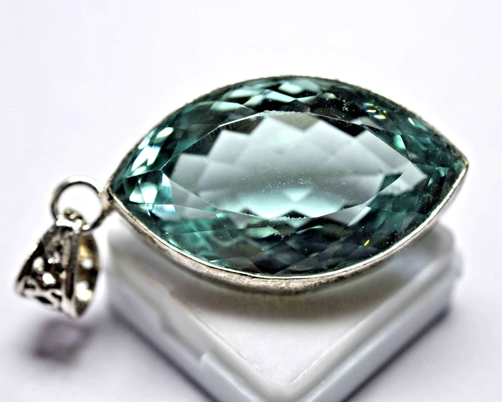 AAA Natural Smoky Blue Topaz 925 Solid Silver Marquise Cut 87.40 Ct Pendant
