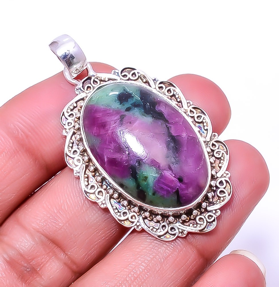 Ruby With Zoisite – Tanzania Fine Art 925 Silver Pendant 2.03″ P67