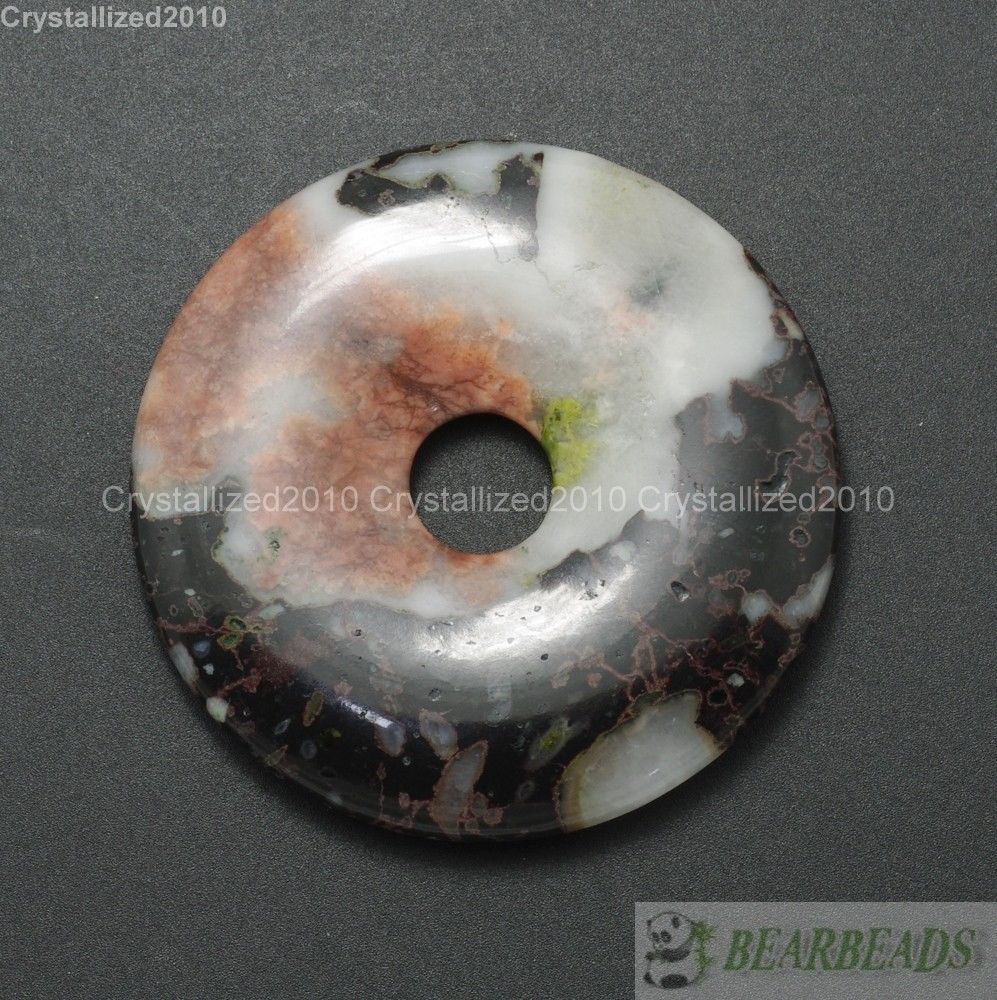 Natural Gemstone Round Donut Ring Pendant 50mm Beads Necklace Earring Jewelry