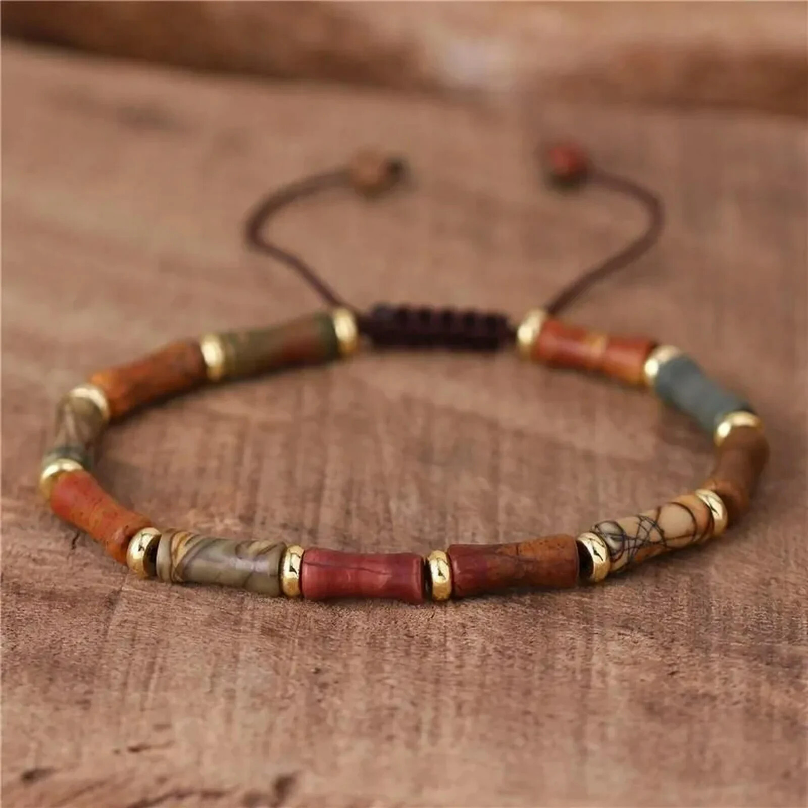 2025HOT Red Creek Jasper Bamboo Bracelet Adjustable Healing Gemstone Jewelry