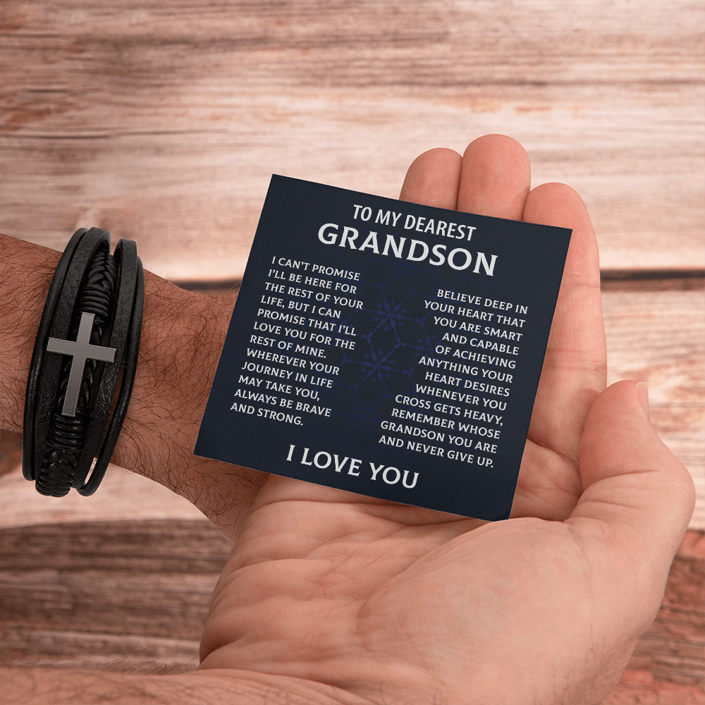 To My Dearest Grandson Cross Bracelet Christmas Birthday Graduation Gift for Men